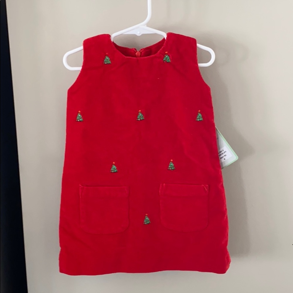 Red Kids Dress with Embroidered Trees